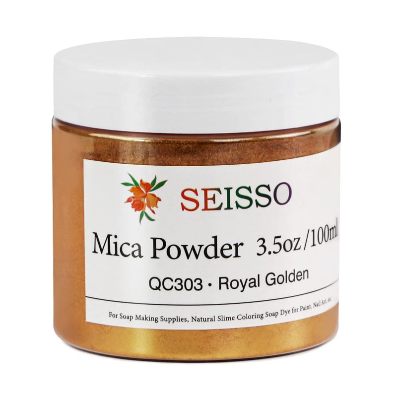 SEISSO Mica Powder - 3.5oz/100g Royal Golden Natural Epoxy Resin Dye Color Pigment Powder for Soap Making, Slime, Nail, Paint, Bath Bomb Colorant, Gift for Christmas New Year - Image 1